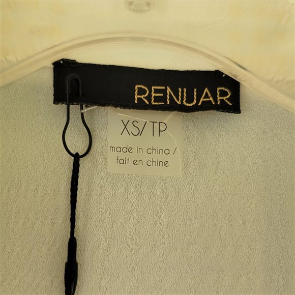 NWT RENUAR Canada Ivory Plaid Half Button Top XS Adjustable Sleeves - Picture 4 of 4